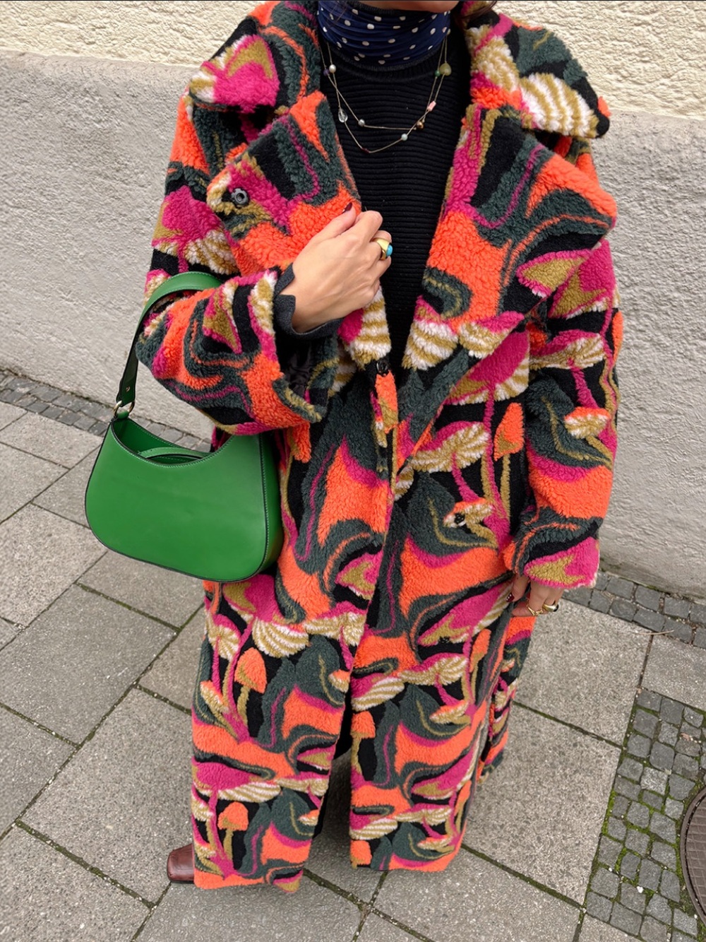 Farm Rio Black Wild Mushrooms Maxi Fleece Coat Small